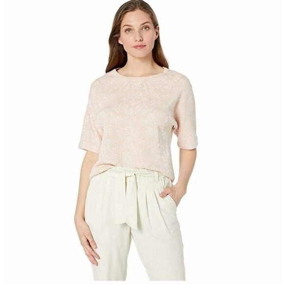 Calvin Klein Floral Jacquard Short Sleeve Sweater Knit Top Blush Pink SZ SP NWT - Picture 1 of 3